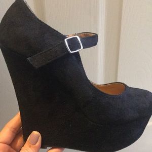 Black wedge high heels